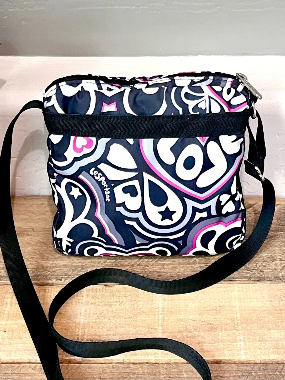 LeSportsac Vintage Funky 70s Abstract Graffiti 3 Zip Crossbody Bag